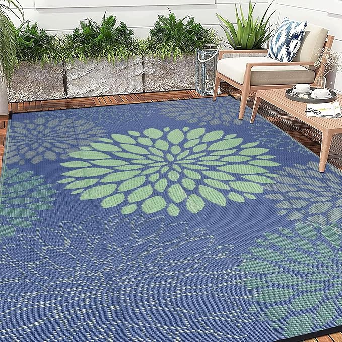 Ileading Reversible Outdoor Rug 6x9Ft Waterproof Patio Rug Carpet Portable Outdoor Plastic Straw Rug Large RV Camping Mat Rug for Patio, Clearance, Deck, Beach, Porch, Camping, Picnic, Colorful