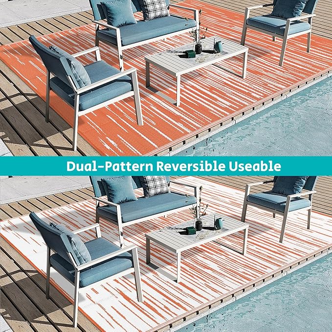 HEBE Outdoor Rug 9'x12' for Patios Clearance Waterproof Patio Mat Plastic Straw Rug Reversible RV Camping Tent Rug Outside Indoor Outdoor Area Rugs for RV,Deck,Beach,Balcony,Camper