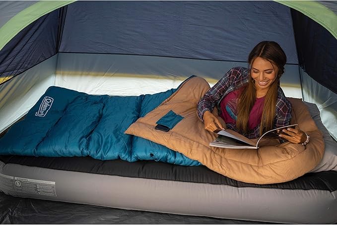 Coleman Brazos 20/30°F Adult Cool-Weather Sleeping Bag with No-Snag Zipper & Stuff Sack, Machine Washable