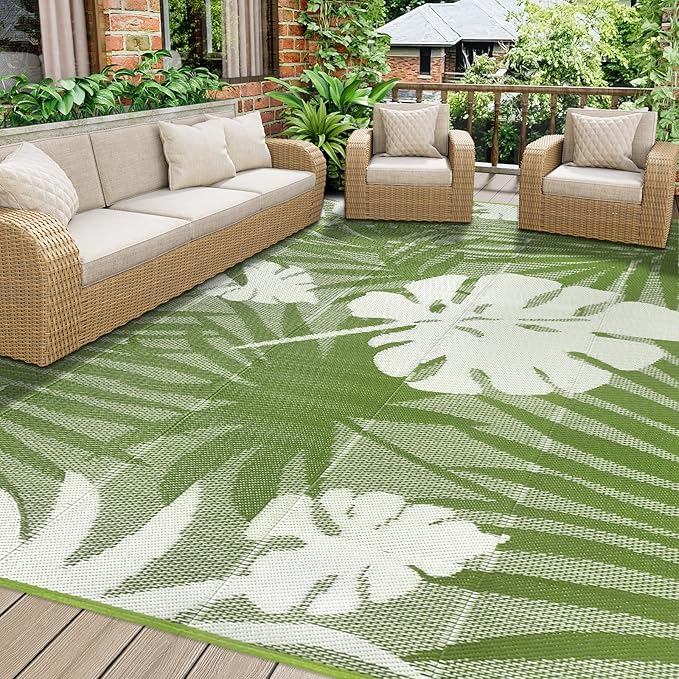 Homcomoda Outdoor Rugs 6'x9’ Waterproof Reversible Patio Rugs Outdoor Clearance Lightweight Outdoor Rugs Portable RV Camping Mats for Tents Deck Porch BBQ Beach Backyard