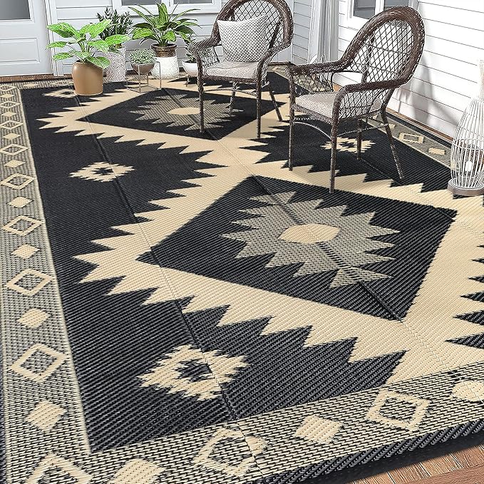 HEBE Outdoor Rug 9'x12' for Patios Clearance Waterproof Patio Mat Plastic Straw Rug Reversible RV Camping Tent Rug Outside Indoor Outdoor Area Rugs for RV,Deck,Beach,Balcony,Camper