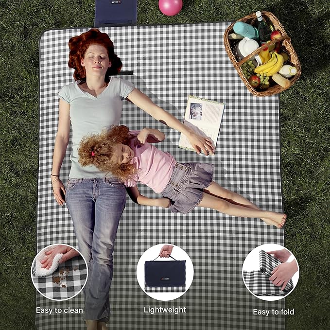 Picnic Blanket Outdoor Extra Large Picnic Mat 80"X60" Camping Blanket Beach Blanket Foldable Waterproof Sand Mat Hiking Travel Family Concerts(Blue)