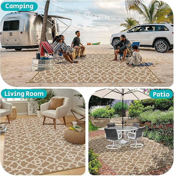 HEBE Outdoor Rug 8'x10' for Patios Waterproof Clearance Reversible Patio Mat Plastic Straw Rug RV Camping Mat Outside Area Rug Carpet for Camping RV,Porch,Deck,Balcony,Camper,Backyard