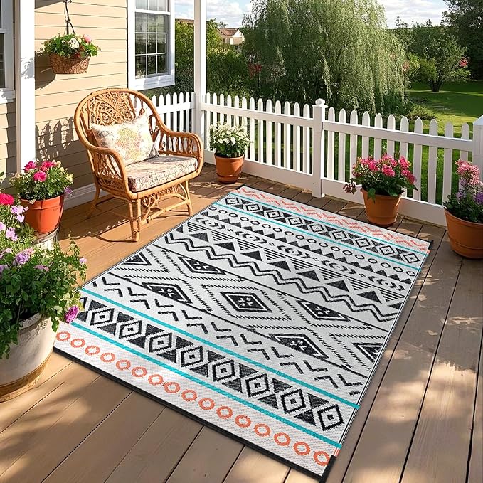 Outdoor Rugs Patio Camping Waterproof - 8x10 Plastic Straw Patio Rug Portable for Campers, Outside RVs Mat, Outdoor Area Carpet for Patios Clearance, Backyard Porch, Balcony, Picnic