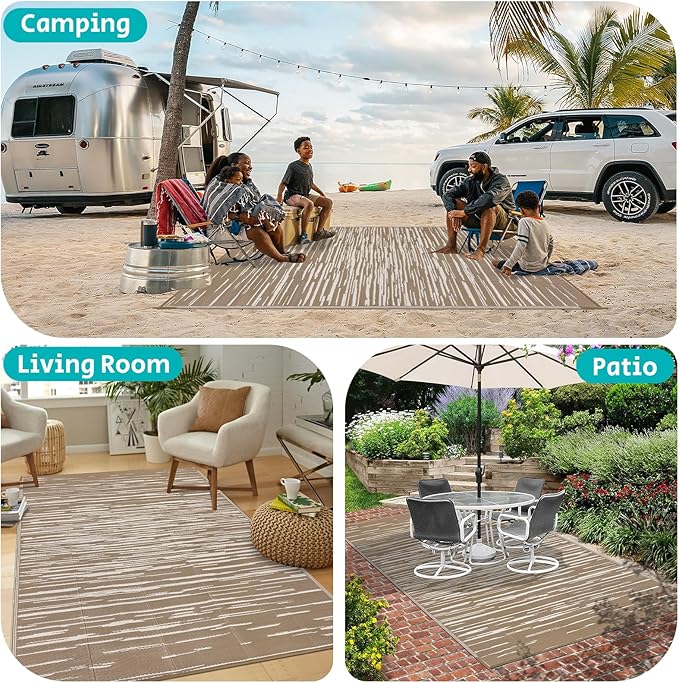 HEBE Outdoor Rug 5'x8' for Patios Clearance Waterproof Patio Mat Plastic Straw Rug Reversible RV Camping Tent Rug Outside Indoor Outdoor Area Rugs for RV,Deck,Beach,Balcony,Camper
