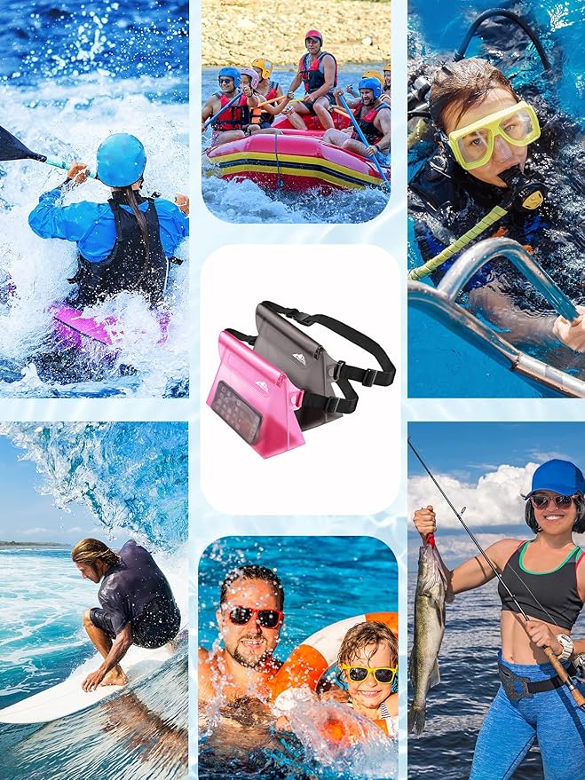 HEETA 2/3/4 Pack Waterproof Pouch with Waist Strap, Screen Touchable Dry Bag with Adjustable Belt for Phone Valuables for Kayaking, Swimming, Snorkeling, Boating, Fishing, Surfing & Beach