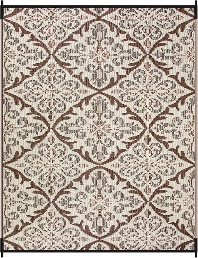 Lahome Outdoor Area Rugs 8x10 Patio Waterproof, Reversible Plastic Straw Rv Outdoor Rugs for Camping, Large Indoor Outdoor Carpet for Porch Deck Backyard Camper Picnic, Khaki 8'x10'