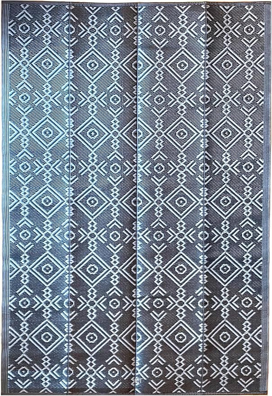 BalajeesUSA Outdoor Rugs 6'x9' Grey Patio decore Reversible Waterproof Portable Camper Awning mats for Outside Your RV Porch Backyard Deck Tent Balcony Picnic Beach 7049