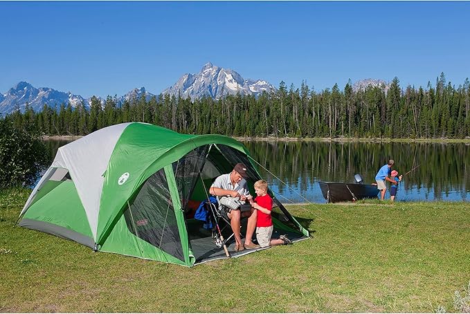 Coleman Evanston Screened Camping Tent, 6/8 Person Weatherproof Tent with Roomy Interior Includes Rainfly, Carry Bag, Easy Setup and Screened-In Porch