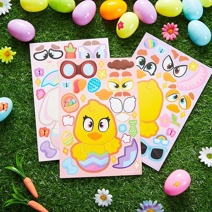 JOYIN 24 PCS Easter Match Make a Face Stickers with Easter Egg Themed Chick Bunny Sheep Egg Pattern, Stickers for Kids, Decorations for Water Bottle, Basket Stuffers, Classroom Gifts