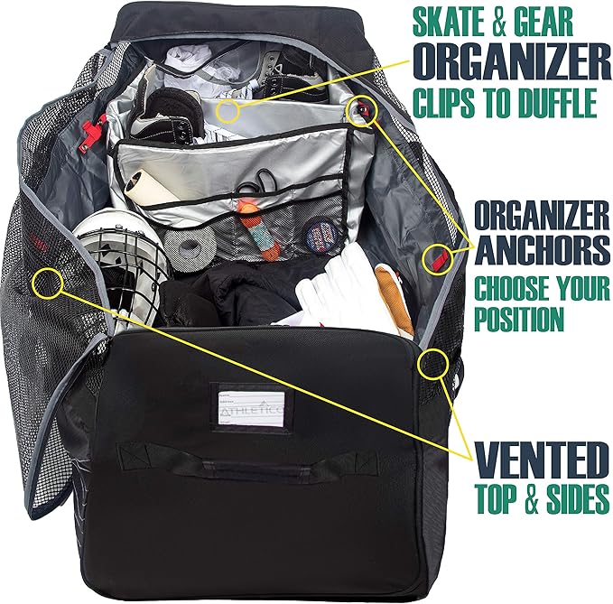 Athletico Hockey Duffle Bag - 35" Large Ice Hockey Duffel XXL Travel Bag for Equipment & Gear, with Included Organizer Caddy (Back)