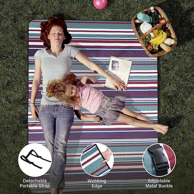 HX&OD Large Picnic Blanket Outdoor 80”x60” Waterproof Picnic Mat Foldable 3-Layer Camping Blanket Portable with Carry Strap Park Blanket for Grass(Red)