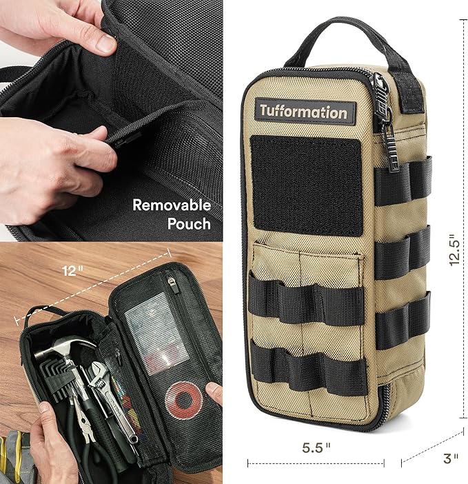 Heavy Duty Small Tool Bag Pouch Portable Utility Organizer Case with Zipper Handle. Perfect for EDC, Motorcycle, Road Bike, Electricians & More