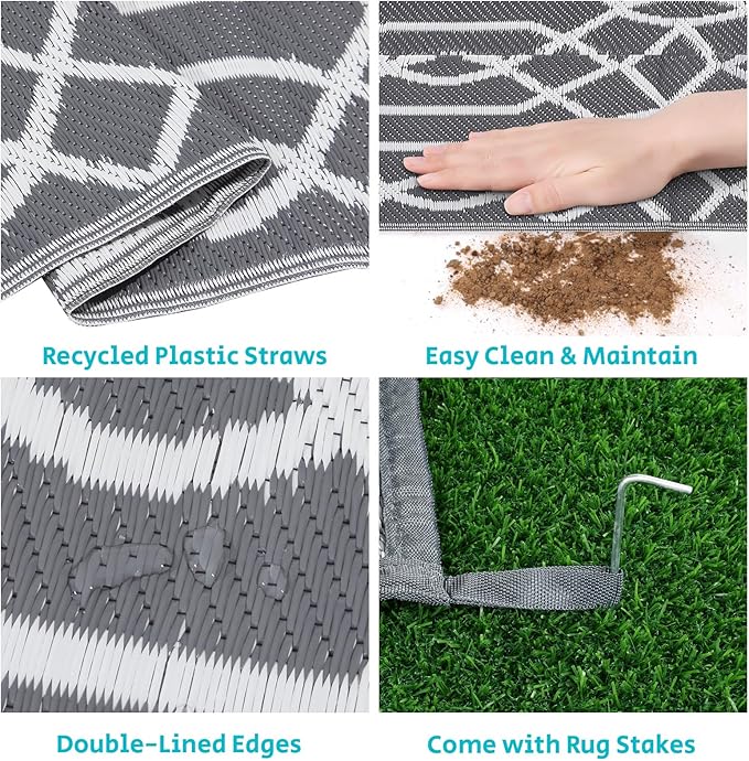 HEBE Outdoor Rug 8'x10' for Patios Waterproof Clearance Reversible Patio Mat Plastic Straw Rug RV Camping Mat Outside Area Rug Carpet for Camping RV,Porch,Deck,Balcony,Camper,Backyard