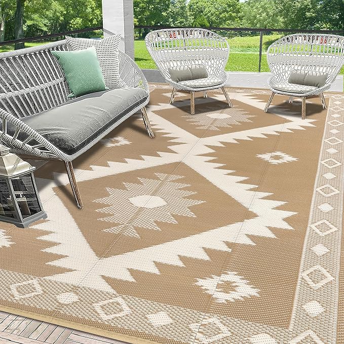 HEBE Outdoor Rug 9'x12' for Patios Clearance Waterproof Patio Mat Plastic Straw Rug Reversible RV Camping Tent Rug Outside Indoor Outdoor Area Rugs for RV,Deck,Beach,Balcony,Camper