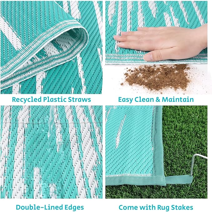 HEBE Outdoor Rug 8'x10' for Patios Clearance Waterproof Patio Mat Plastic Straw Rug Reversible RV Camping Tent Rug Outside Indoor Outdoor Area Rugs for RV,Deck,Beach,Balcony,Camper