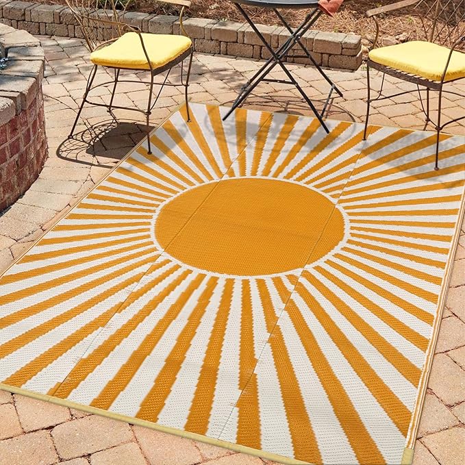 Wonnitar 5x8 Waterproof Outdoor Rug - Reversible Plastic Straw Camping Rug, Portable Outside Patio Carpet for Deck, Indoor Outdoor Mat for Backyard RV Camper Garden Picnic (Orange, 5'x8')