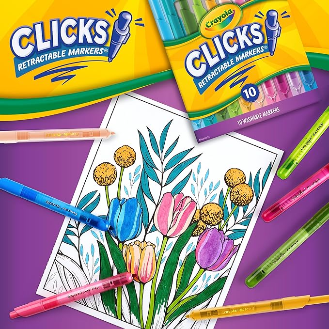 Crayola Clicks Retractable Markers (10ct), Washable Markers for Kids, Click Markers, School Supplies for Kids, Gifts, Ages 5+
