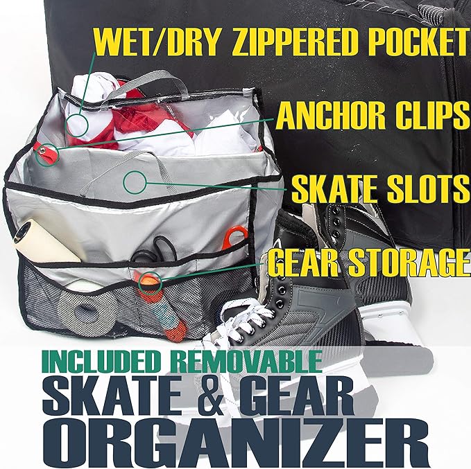 Athletico Hockey Duffle Bag - 35" Large Ice Hockey Duffel XXL Travel Bag for Equipment & Gear, with Included Organizer Caddy (Back)