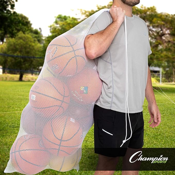 Champion Sports Mesh Equipment Bag – Heavy-Duty Nylon Drawstring Bag with Lock & ID Tag, Breathable Storage Sack for Balls, Swim Gear, Laundry & Toys, Multiple Sizes & Colors