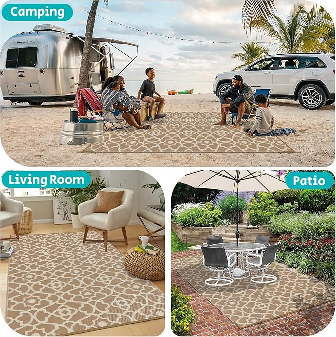HEBE Outdoor Rug 5'x8' for Patios Waterproof Clearance Reversible Patio Mat Plastic Straw Rug RV Camping Mat Outside Area Rug Carpet for Camping RV,Porch,Deck,Balcony,Camper,Backyard