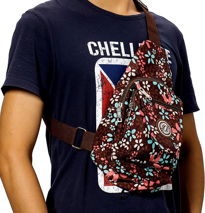 Chrysansmile Sling Bag for Women Men Nylon Crossbody Bags Fanny Packs Flower Print Small Backpack for Travel Hiking