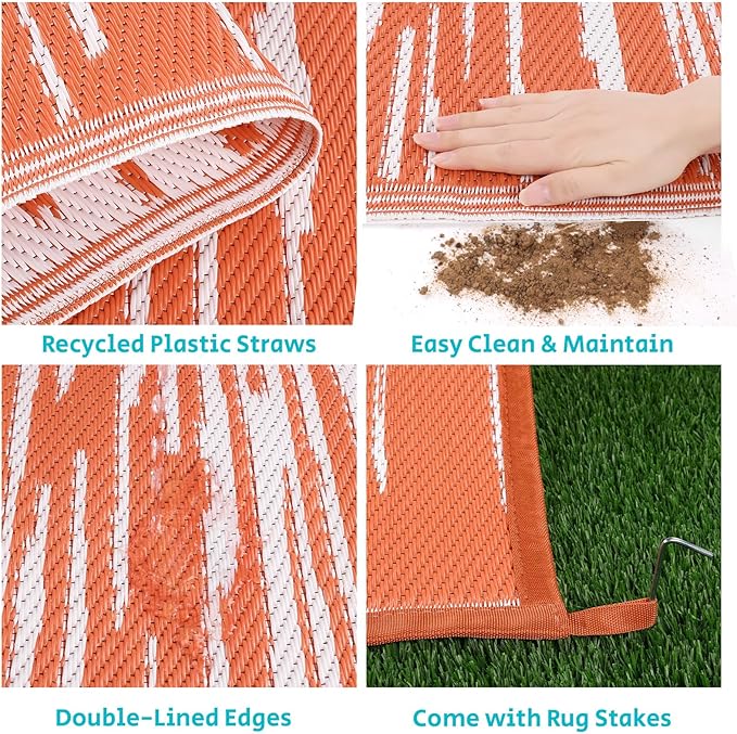 HEBE Outdoor Rug 9'x12' for Patios Clearance Waterproof Patio Mat Plastic Straw Rug Reversible RV Camping Tent Rug Outside Indoor Outdoor Area Rugs for RV,Deck,Beach,Balcony,Camper