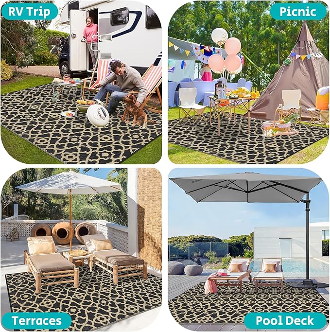 HEBE Outdoor Rug 9'x12' for Patios Waterproof Clearance Reversible Patio Mat Plastic Straw Rug RV Camping Mat Outside Area Rug Carpet for Camping RV,Porch,Deck,Balcony,Camper,Backyard