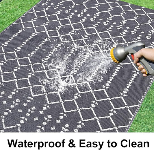 Smiry Outdoor Rug 5x8 ft, Waterproof Reversible Plastic Straw Rugs, Boho Outdoor Area Rug, Outside Floor Mat for Patio, Backyard, Deck, Picnic, Beach, Camping, Grey