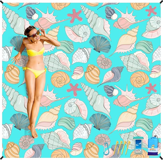 BYDOLL Beach Blanket Waterproof Sandproof 78''×110'' Suits1-7 Adults Compact Lightweight Oversized Sand-Free Blanket Large Picnic Mat for Beach Travel Camping Hiking