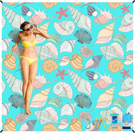 BYDOLL Beach Blanket Waterproof Sandproof 78''×110'' Suits1-7 Adults Compact Lightweight Oversized Sand-Free Blanket Large Picnic Mat for Beach Travel Camping Hiking