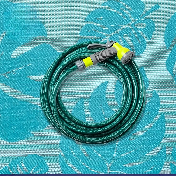 FH Home Outdoor Rug - Waterproof, Fade Resistant, Reversible - Premium Recycled Plastic - Tropical, Botanical - Patio, Deck, Porch, Balcony - Hana Leaves - Blue Crease Free - 5 x 8 ft