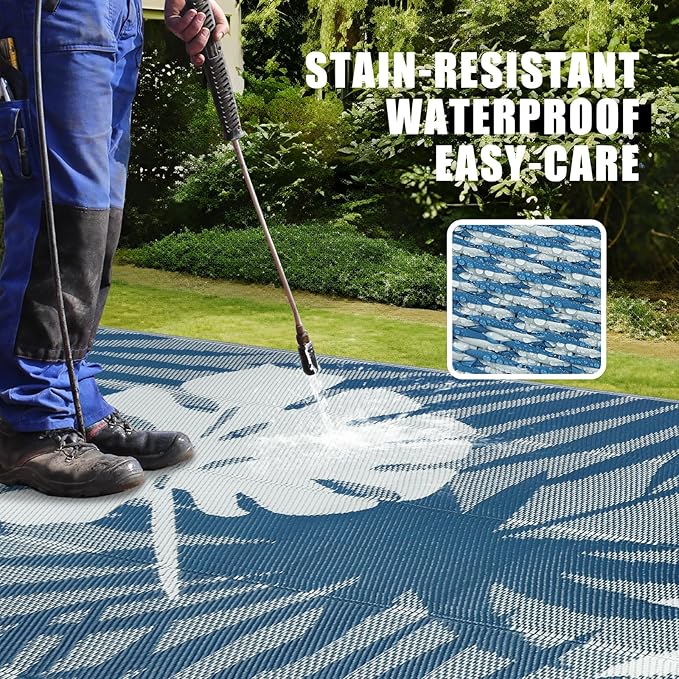 Homcomoda Outdoor Rugs 8’x10’ Waterproof Reversible Patio Rugs Outdoor Clearance Lightweight Outdoor Rugs Portable RV Camping Mats for Tents Deck Porch BBQ Beach Backyard