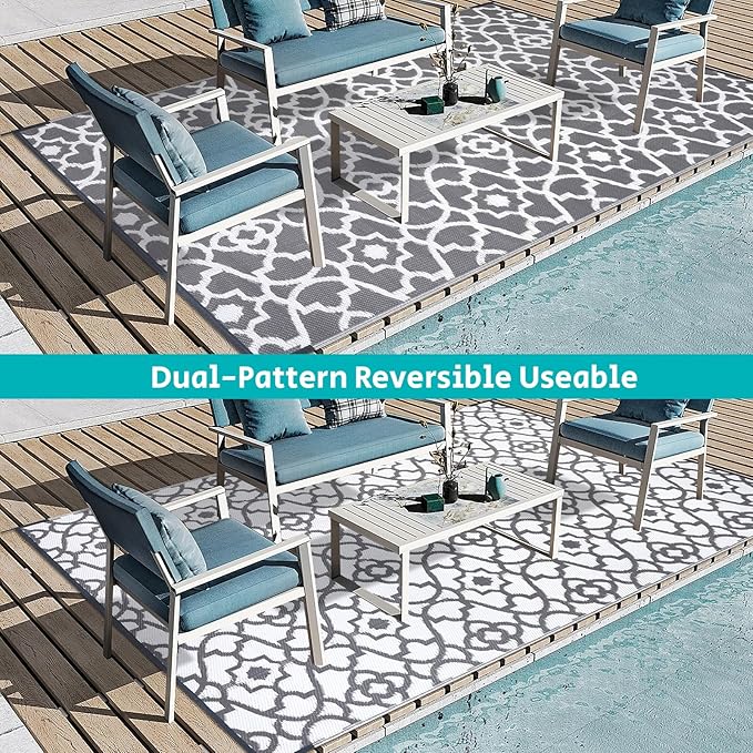 HEBE Outdoor Rug 6'x9' for Patios Waterproof Clearance Reversible Patio Mat Plastic Straw Rug RV Camping Mat Outside Area Rug Carpet for Camping RV,Porch,Deck,Balcony,Camper,Backyard