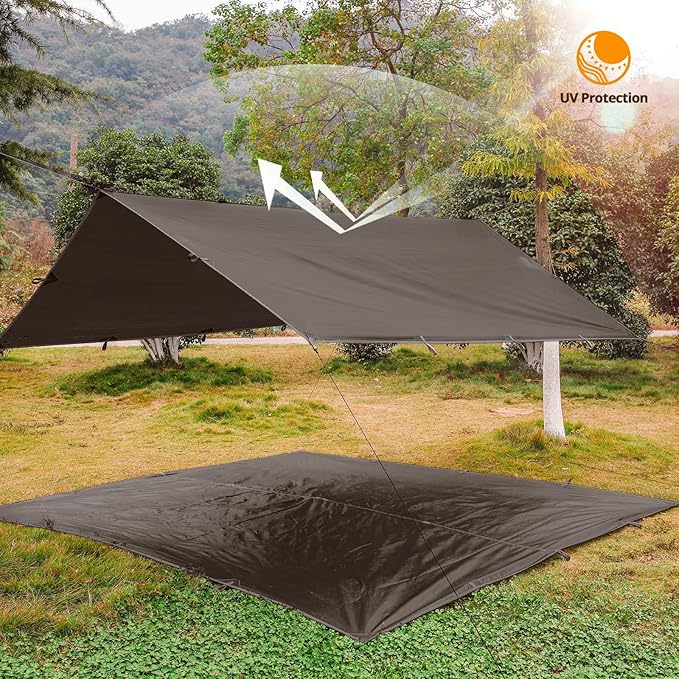 FREE SOLDIER Camping Tarp Waterproof Portable Multifunctional Outdoor Traveling Awning Backpacking Shelter Rain Tarp (Taupe 10×10.5ft)