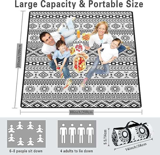 Extra Large Picnic Blankets Waterproof Foldable (80 "x 80") Beach Blanket Waterproof Sandproof,3-Layer Thicking Mat Outdoor Packable Camping Blanket(Bohemian)