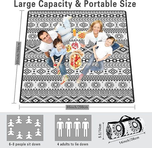Extra Large Picnic Blankets Waterproof Foldable (80 "x 80") Beach Blanket Waterproof Sandproof,3-Layer Thicking Mat Outdoor Packable Camping Blanket(Bohemian)