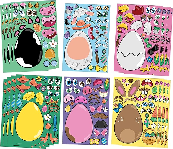 JOYIN 24 PCS Easter Stickers Mix and Match Make a Face Animal Stickers with Easter Egg Themed Pig, Bunny, Chicken, Cow, Sheep, Duck Party Favor Supplies, Art and Craft