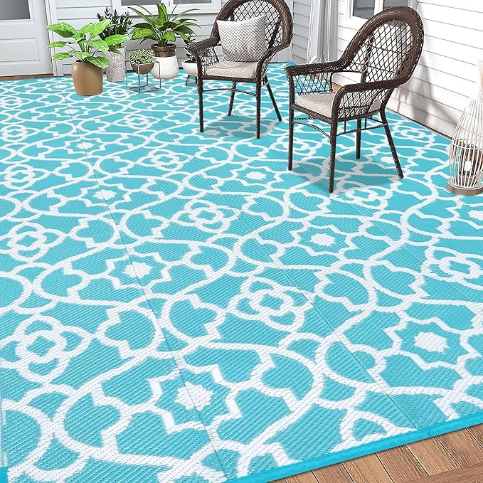 HEBE Outdoor Rug 8'x10' for Patios Waterproof Clearance Reversible Patio Mat Plastic Straw Rug RV Camping Mat Outside Area Rug Carpet for Camping RV,Porch,Deck,Balcony,Camper,Backyard