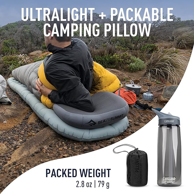 Sea to Summit Aeros Premium Inflatable Travel Pillow, Regular (13.4 x 9.4), Grey