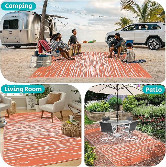 HEBE Outdoor Rug 6'x9' for Patios Clearance Waterproof Patio Mat Plastic Straw Rug Reversible RV Camping Tent Rug Outside Indoor Outdoor Area Rugs for RV,Deck,Beach,Balcony,Camper