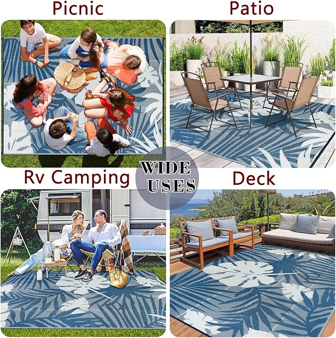 Homcomoda Outdoor Rugs 6’x9’ Waterproof Reversible Patio Rugs Outdoor Clearance Lightweight Outdoor Rugs Portable RV Camping Mats for Tents Deck Porch BBQ Beach Backyard