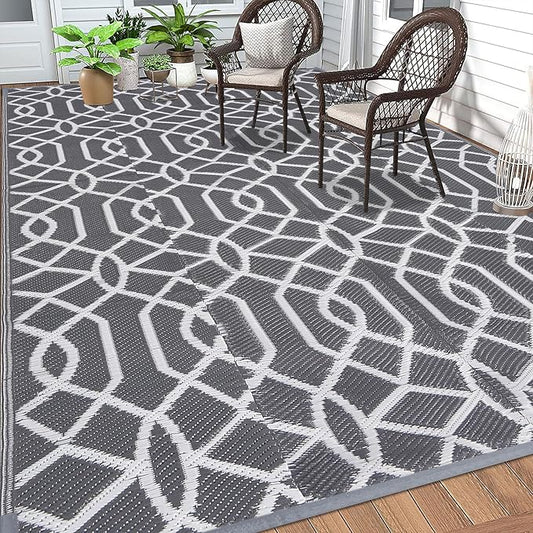 HEBE Outdoor Rug 6'x9' for Patios Waterproof Clearance Reversible Patio Mat Plastic Straw Rug RV Camping Mat Outside Area Rug Carpet for Camping RV,Porch,Deck,Balcony,Camper,Backyard