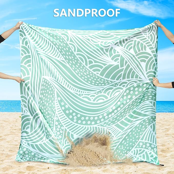 Beach Blanket Waterproof Sandproof Beach Mat 79”x 83” for 1-4 Adults Quick Drying Durable Outdoor Picnic Mat for Beach Festival Travel Picnic Camping Hiking (LBL-Ripple, 79"×83"(4 Person))