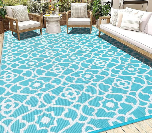 HEBE Outdoor Rug 8'x10' for Patios Waterproof Clearance Reversible Patio Mat Plastic Straw Rug RV Camping Mat Outside Area Rug Carpet for Camping RV,Porch,Deck,Balcony,Camper,Backyard