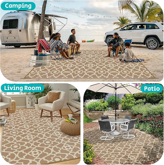 HEBE Outdoor Rug 9'x12' for Patios Waterproof Clearance Reversible Patio Mat Plastic Straw Rug RV Camping Mat Outside Area Rug Carpet for Camping RV,Porch,Deck,Balcony,Camper,Backyard