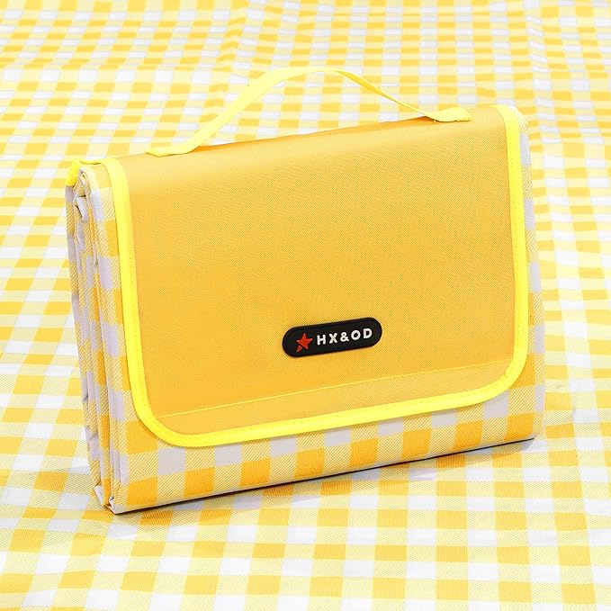Outdoor Picnic Blanket 80"X80" Picnic Mat Extra Large Camping Blanket Beach Blanket Foldable Waterproof Sand Mat Hiking Travel Family Concerts(Yellow)