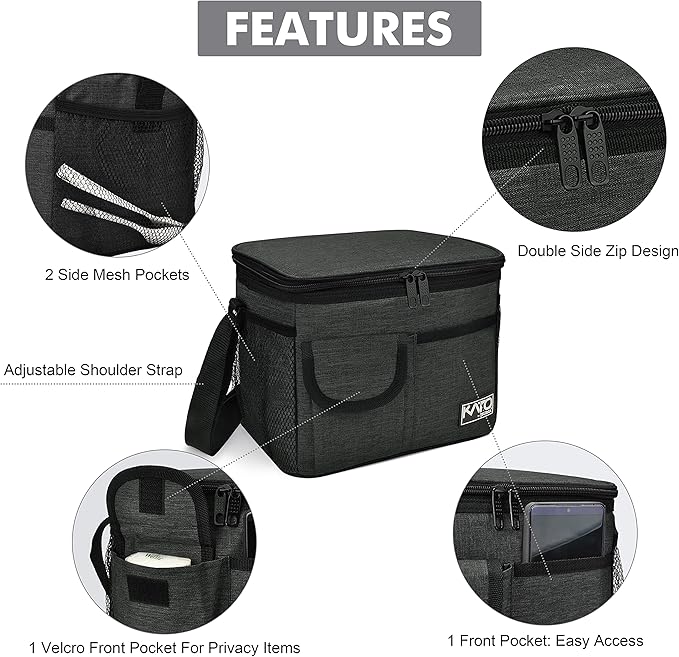 Tirrinia Insulated Lunch Box for Women Men, Leakproof Reusable Lunch Bag Containers for Adult,Working,Office,Lunch Soft Cooler Bag Tote for Picnic Hiking Beach,Black