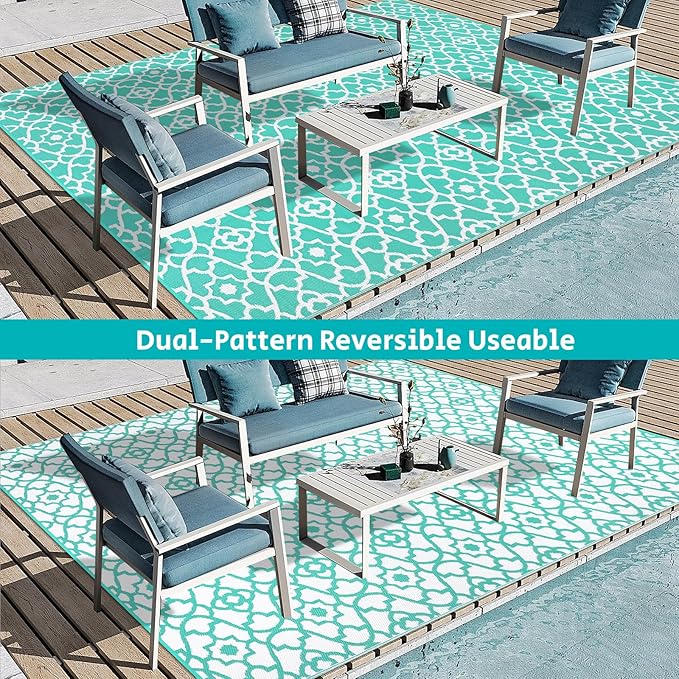 HEBE Outdoor Rug 9'x12' for Patios Waterproof Clearance Reversible Patio Mat Plastic Straw Rug RV Camping Mat Outside Area Rug Carpet for Camping RV,Porch,Deck,Balcony,Camper,Backyard