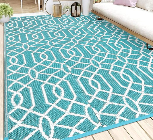 HEBE Outdoor Rug 9'x12' for Patios Waterproof Clearance Reversible Patio Mat Plastic Straw Rug RV Camping Mat Outside Area Rug Carpet for Camping RV,Porch,Deck,Balcony,Camper,Backyard